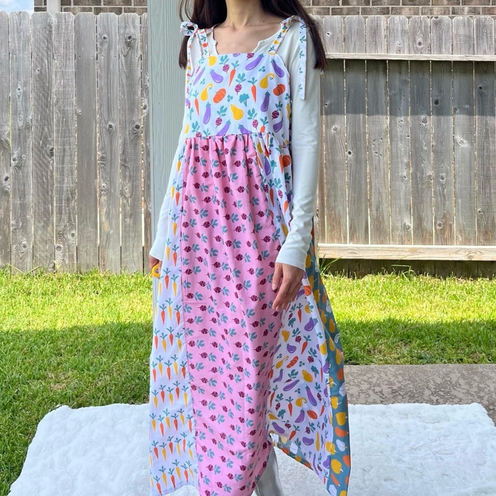 Whimsical Veggie Garden Dress Handmade with Shoulder Ties | SKU 08031 - Picture 5 of 10